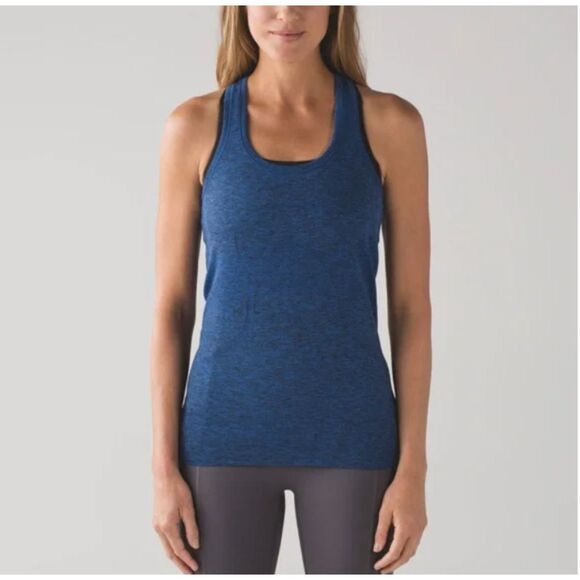 Women Lululemon Swiftly Tech Racerback Tank Top Cerulean Blue/Black Size 4 - Picture 1 of 6